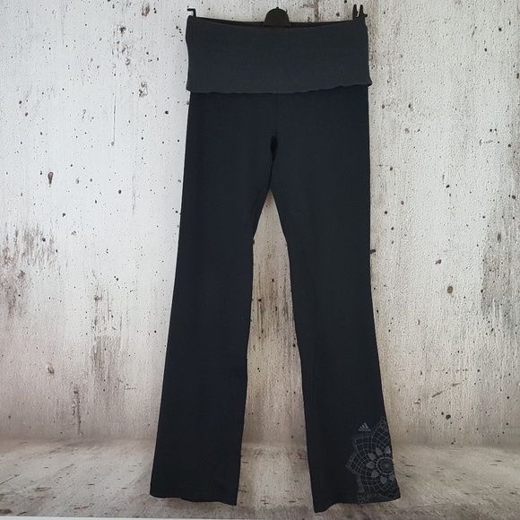 adidas Pants - Adidas Foldover Waist Black & Gray Yoga Pants